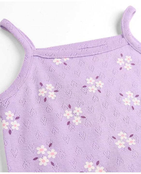 Babyhug 100% Interlock Knit Sleeveless Onesie & Skirt With Floral Print - Purple