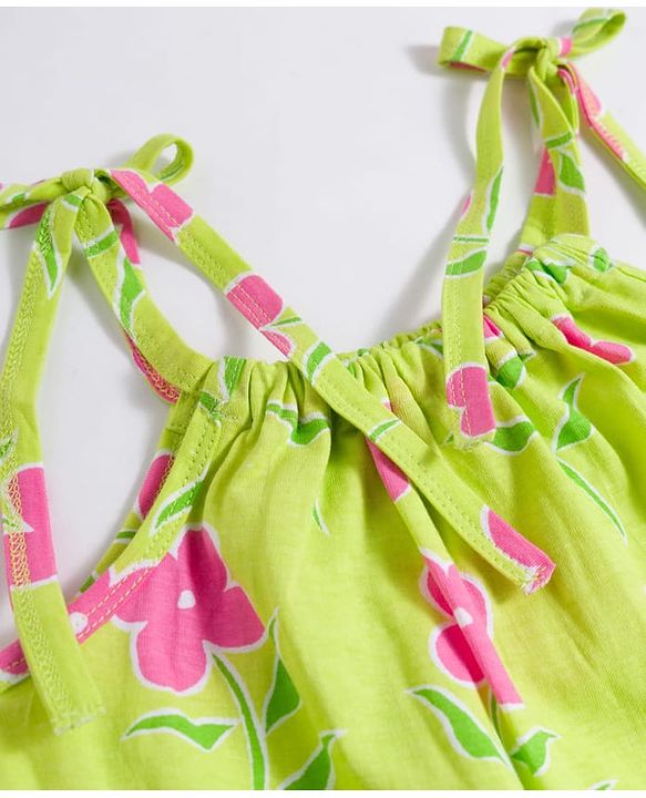 Pine Kids Cotton Knit Sleeveless Floral Printed Top - Light Green