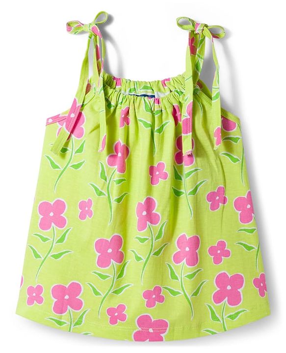 Pine Kids Cotton Knit Sleeveless Floral Printed Top - Light Green