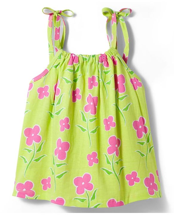 Pine Kids Cotton Knit Sleeveless Floral Printed Top - Light Green