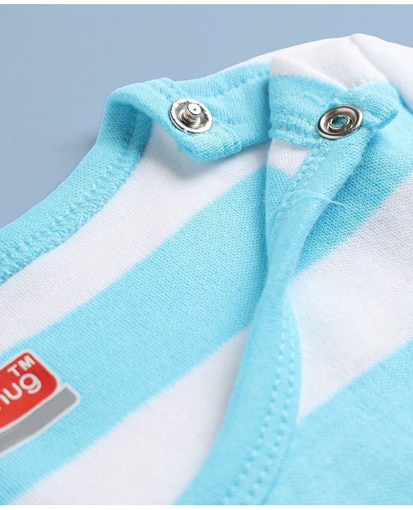 Babyhug 100% Cotton Interlock Knit Half Sleeves Striped Onesie With Whale Applique - Light Blue