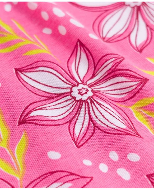 Pine Kids Cotton Knit Flutter Sleeves Floral Printed Top - Pink