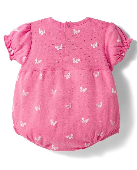Babyhug 100% Cotton Interlock Knit Half Sleeves Onesie & Hairband With Butterfly Print & Bow Applique - Pink