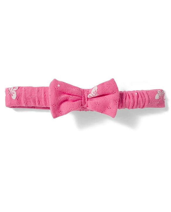 Babyhug 100% Cotton Interlock Knit Half Sleeves Onesie & Hairband With Butterfly Print & Bow Applique - Pink