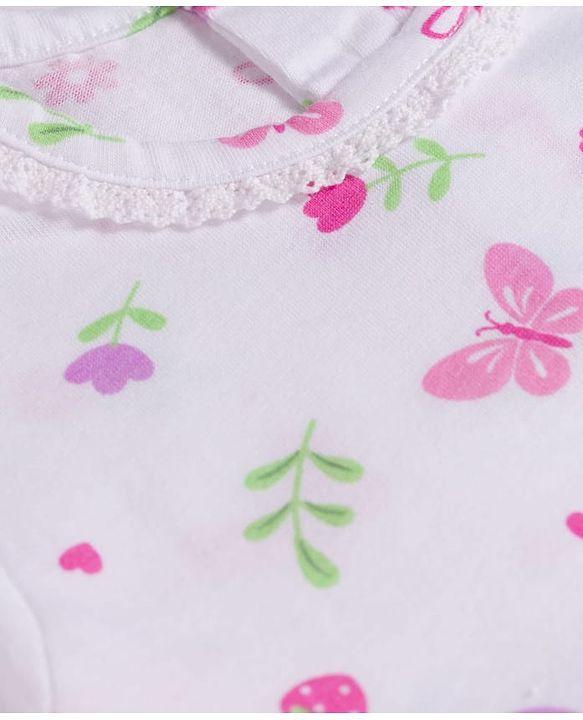 Babyhug 100% Cotton Knit Half Puffed Sleeves Frock Style Onesie with Floral Print - Multicolor