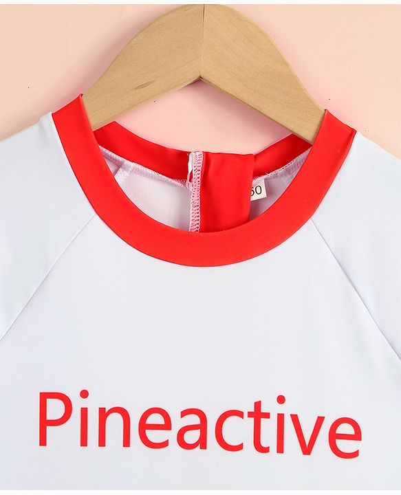 Pine Active Half Raglan Sleeves Text Printed Frock Swimsuit - White