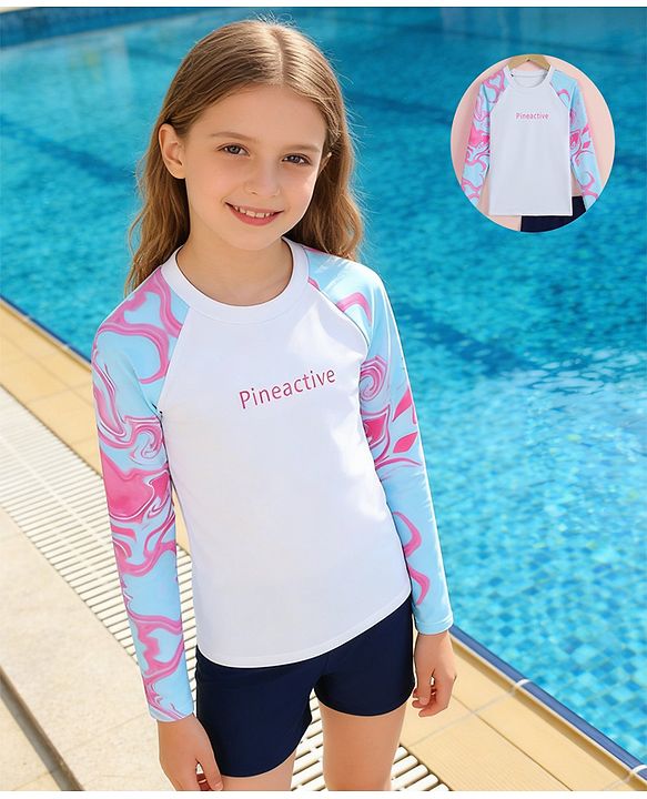 Pine Active Full Raglan Sleeves Printed Two Piece Swimsuit - Pink