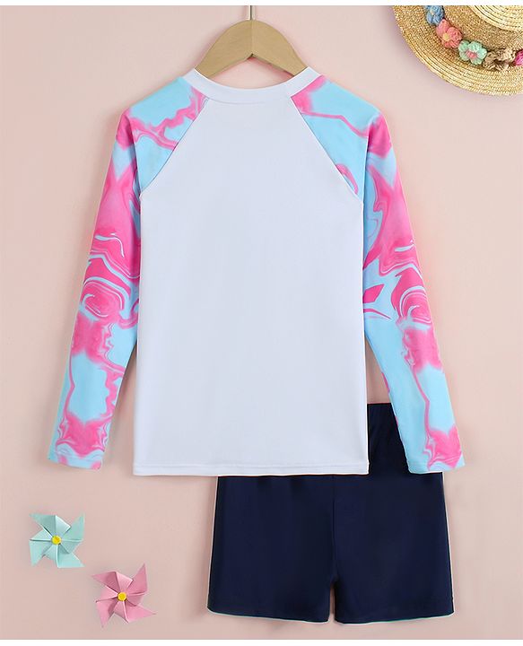 Pine Active Full Raglan Sleeves Printed Two Piece Swimsuit - Pink