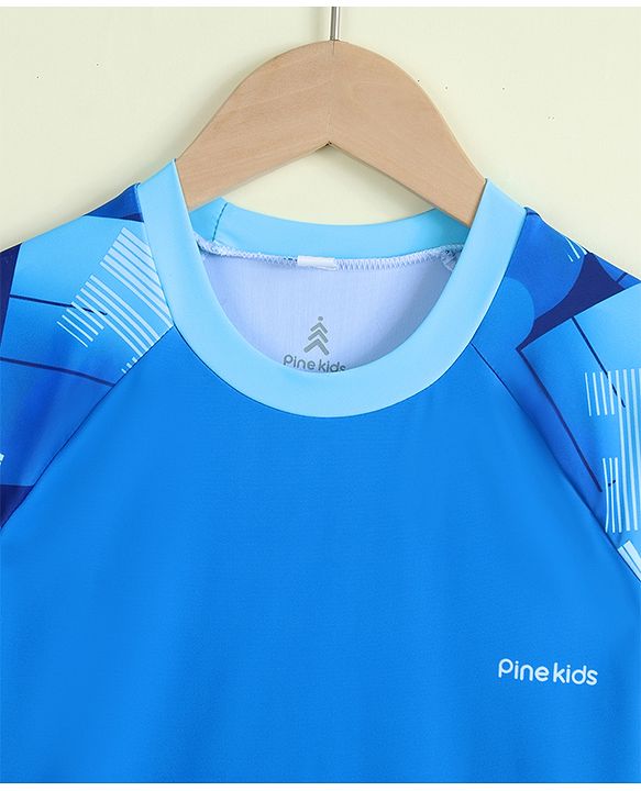 Pine Kids Half Raglan Sleeves Abstract Printed Two Piece Swimsuit - Blue