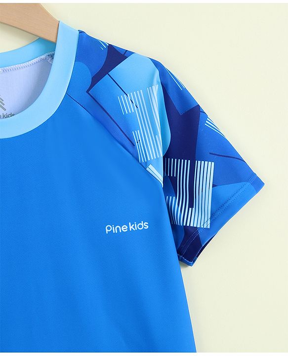 Pine Kids Half Raglan Sleeves Abstract Printed Two Piece Swimsuit - Blue