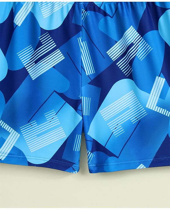 Pine Kids Half Raglan Sleeves Abstract Printed Two Piece Swimsuit - Blue