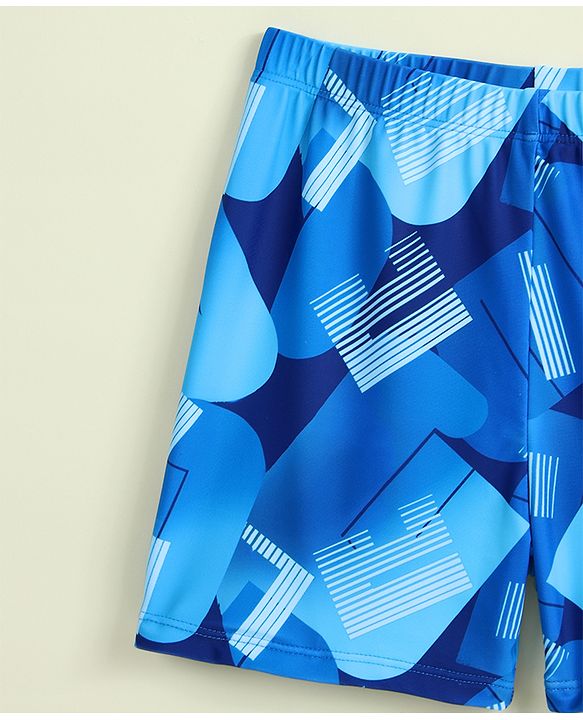 Pine Kids Half Raglan Sleeves Abstract Printed Two Piece Swimsuit - Blue