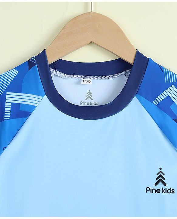 Pine Kids Half Raglan Sleeves Abstract Printed Two Piece Swimsuit - Blue