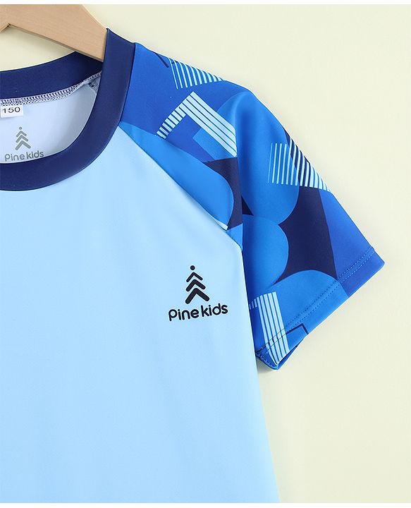 Pine Kids Half Raglan Sleeves Abstract Printed Two Piece Swimsuit - Blue