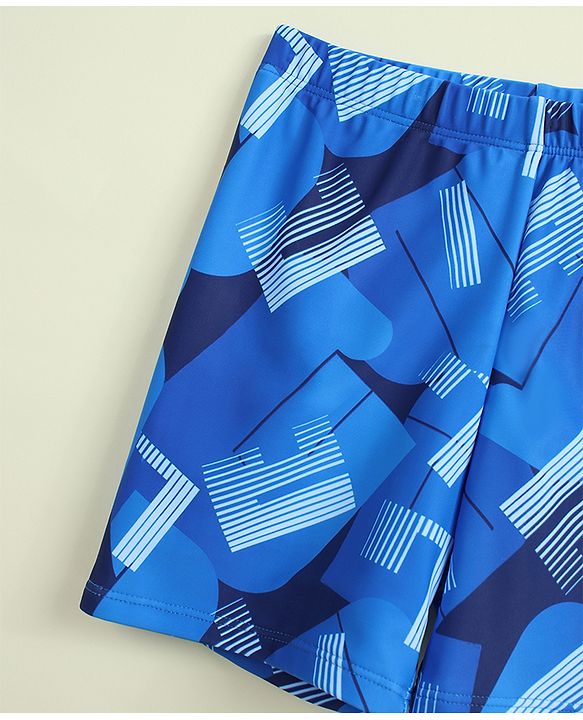 Pine Kids Half Raglan Sleeves Abstract Printed Two Piece Swimsuit - Blue