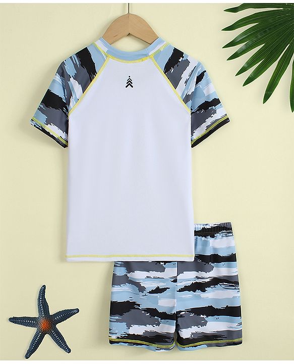 Pine Kids Half Raglan Sleeves Striped Two Piece Swimsuit - White