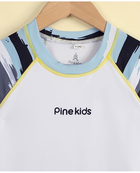 Pine Kids Half Raglan Sleeves Striped Two Piece Swimsuit - White