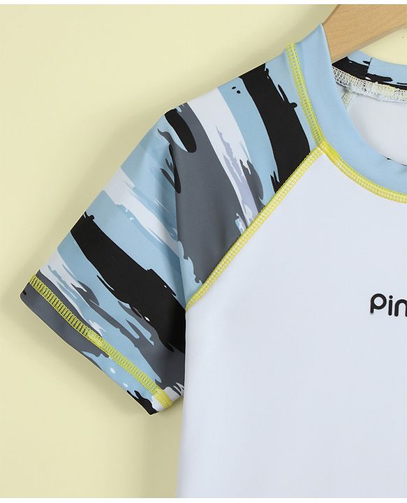 Pine Kids Half Raglan Sleeves Striped Two Piece Swimsuit - White