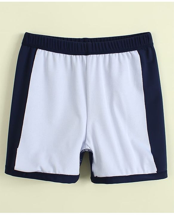 Pine Kids Half Raglan Sleeves Colour Block Two Piece Swimsuit with Text Print- Navy Blue
