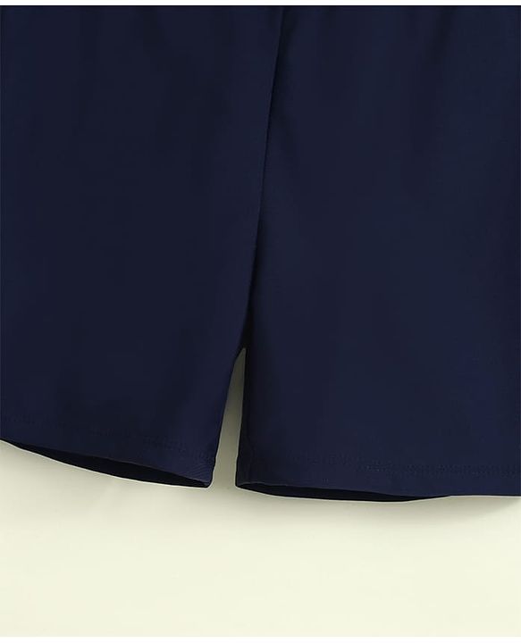 Pine Kids Half Raglan Sleeves Colour Block Two Piece Swimsuit with Text Print- Navy Blue