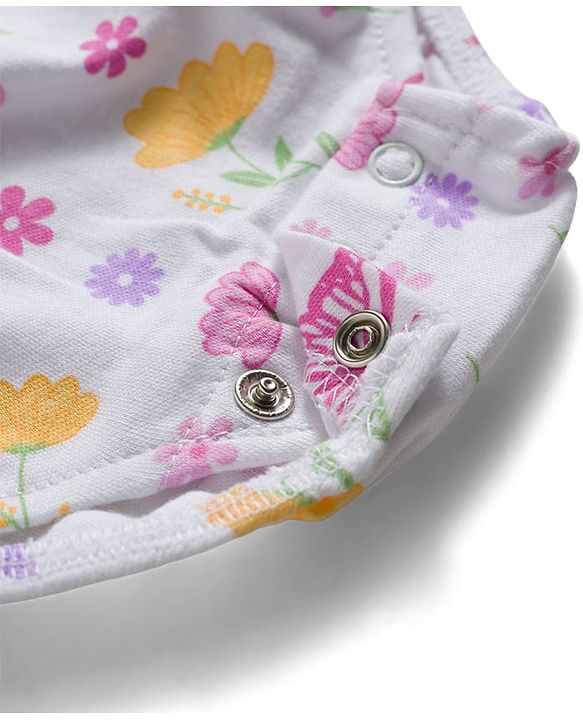Babyhug 100% Cotton Knit Sleeveless Floral Printed Onesie with Headband & Bow Applique- White