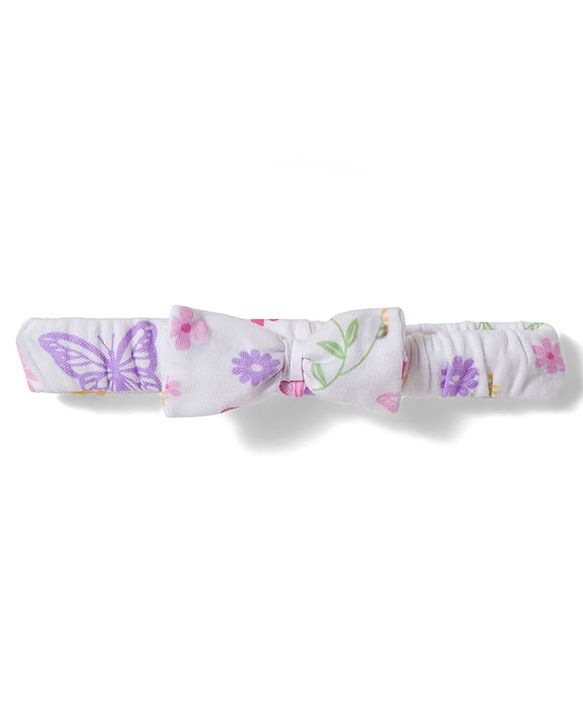 Babyhug 100% Cotton Knit Sleeveless Floral Printed Onesie with Headband & Bow Applique- White