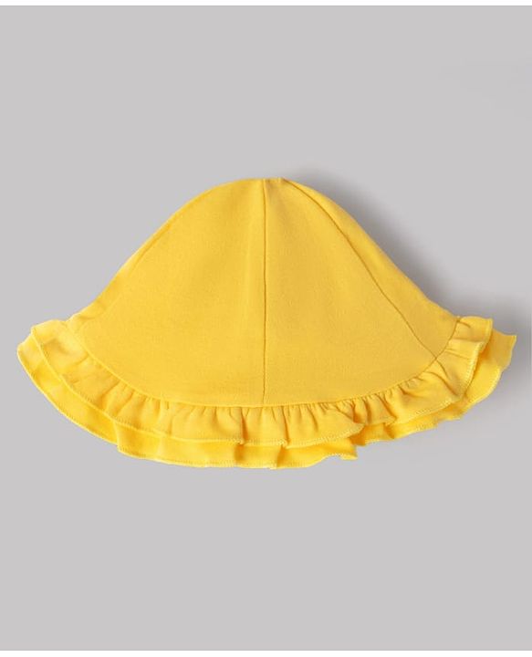 Babyhug 100% Cotton Knit Sleeveless Duck Embroidered & Polka Dots Printed Onesie With Cap - Yellow & White