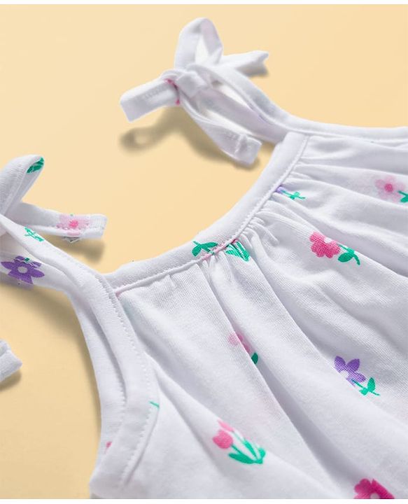 Babyhug 100% Cotton Knit Floral Printed Frock Style Onesie - White
