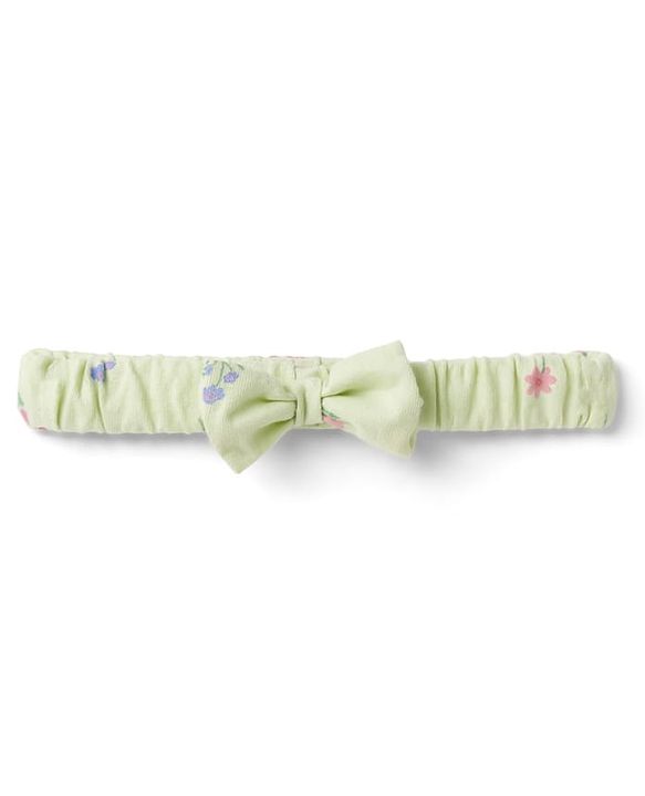 Babyhug 100% Cotton Knit Half Puffed Sleeves Floral Printed Frock Style Onesie with Headband & Bow Applique - Lime Green