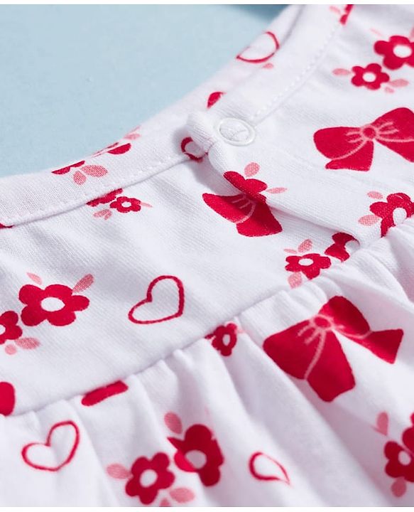 Babyhug 100% Cotton Knit Sleeveless Frock Style Onesie with Hairband & Floral Print - White