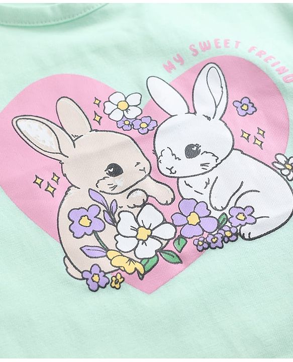 Babyhug 100% Cotton Knit Half Sleeves Polka Dots Bunny & Text Printed T-Shirts Pack of 3 - Pink Lilac & Sea Green