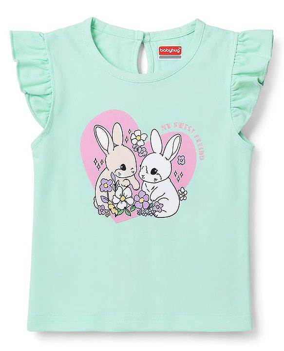 Babyhug 100% Cotton Knit Half Sleeves Polka Dots Bunny & Text Printed T-Shirts Pack of 3 - Pink Lilac & Sea Green