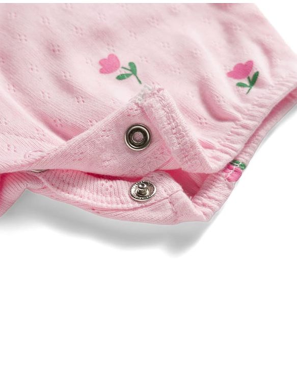Babyhug 100% Cotton Knit Frill Sleeves Floral Printed Romper with Hairband - Pink