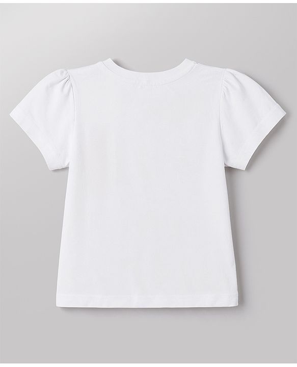 Babyhug 100% Cotton Knit Half Sleeves Floral Embroidered T-Shirt - White