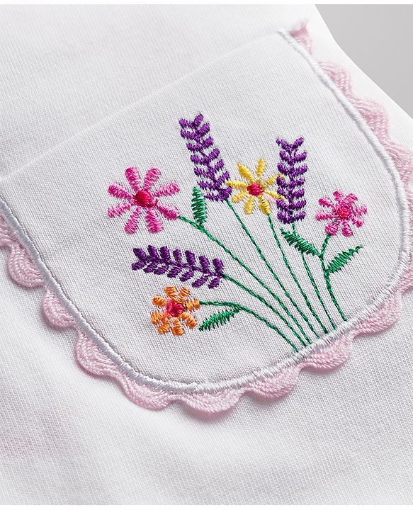 Babyhug 100% Cotton Knit Half Sleeves Floral Embroidered T-Shirt - White