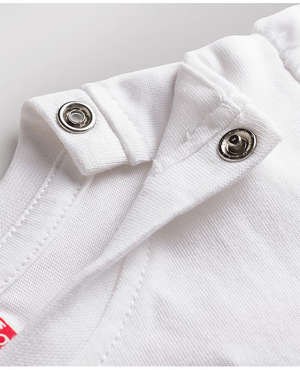 Babyhug 100% Cotton Knit Half Sleeves Floral Embroidered T-Shirt - White