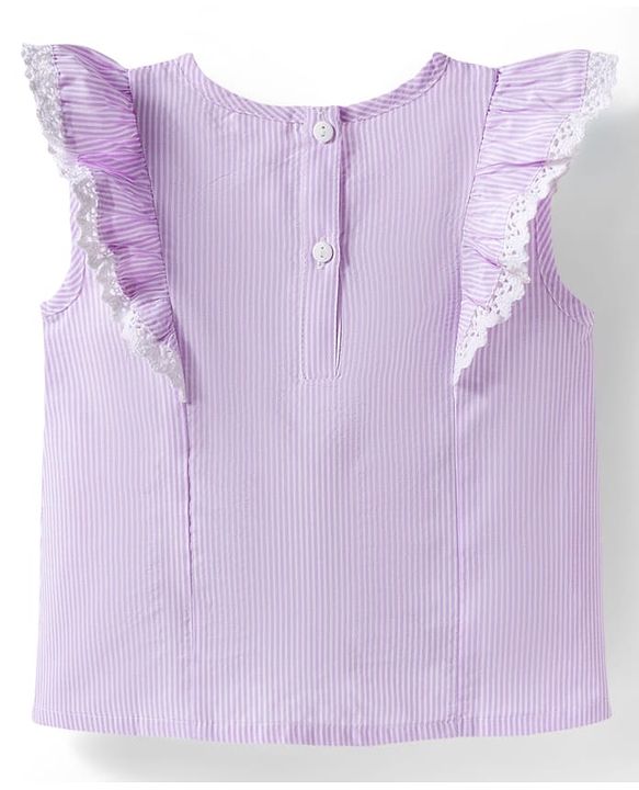 Babyhug Cotton Woven Sleeveless Striped Top with Lace & Frill Detailing - Lilac
