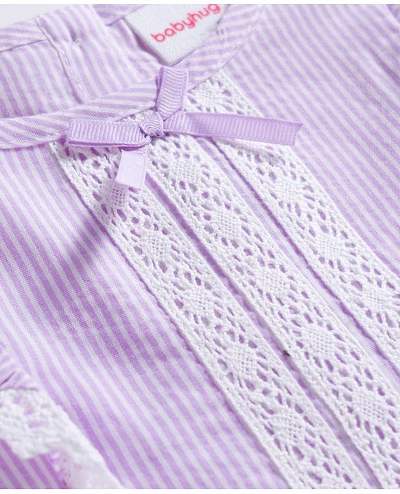 Babyhug Cotton Woven Sleeveless Striped Top with Lace & Frill Detailing - Lilac