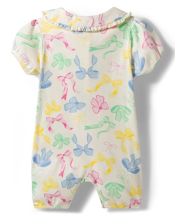 Babyhug 100% Cotton Knit Half Sleeves Front Open Romper with Floral Print - Multicolor
