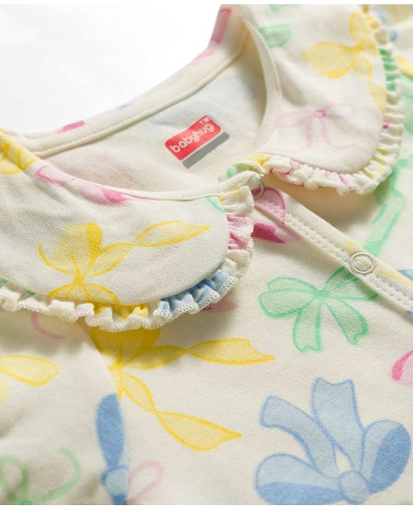 Babyhug 100% Cotton Knit Half Sleeves Front Open Romper with Floral Print - Multicolor