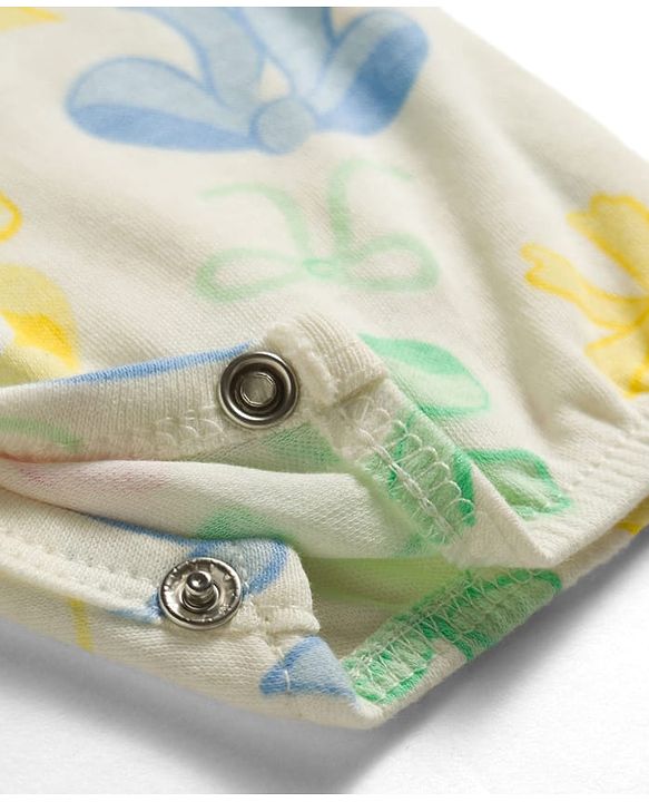 Babyhug 100% Cotton Knit Half Sleeves Front Open Romper with Floral Print - Multicolor