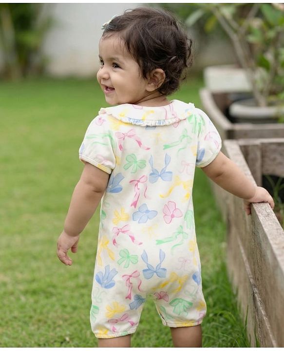Babyhug 100% Cotton Knit Half Sleeves Front Open Romper with Floral Print - Multicolor