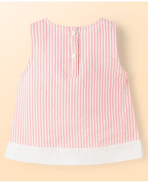 Babyhug Cotton Seer Sucker Woven Sleeveless Striped Top with Bow & Butterfly Applique - Multicolor
