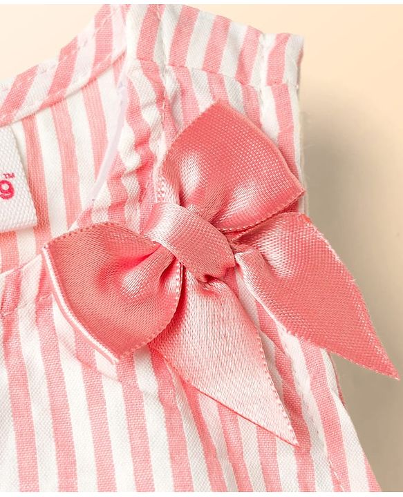 Babyhug Cotton Seer Sucker Woven Sleeveless Striped Top with Bow & Butterfly Applique - Multicolor