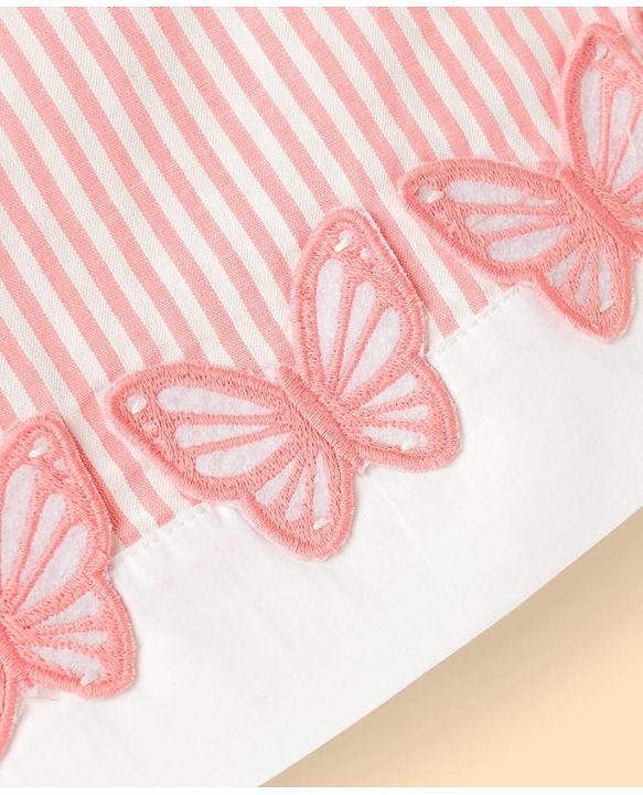 Babyhug Cotton Seer Sucker Woven Sleeveless Striped Top with Bow & Butterfly Applique - Multicolor