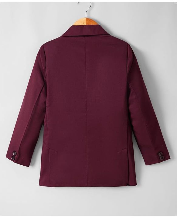 Pine Kids Knit Full Sleeves Solid Colour Party Blazer with T-Shirt & Trouser Set - Wine