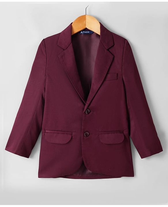 Pine Kids Knit Full Sleeves Solid Colour Party Blazer with T-Shirt & Trouser Set - Wine