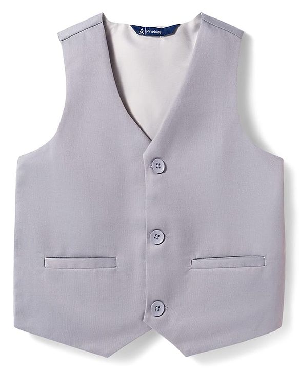 Pine Kids Knit Full Sleeves Solid Color 3 Piece Party Suit with Bow - Light Grey