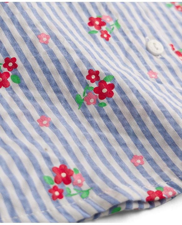 Babyhug Seer-Sucker Woven Sleeveless Striped Top with Floral Print - Multicolor