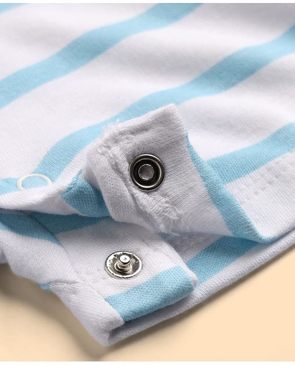 Babyhug 100% Cotton Knit Half Sleeves Striped Romper with Giraffe Print & Cap - Multicolor